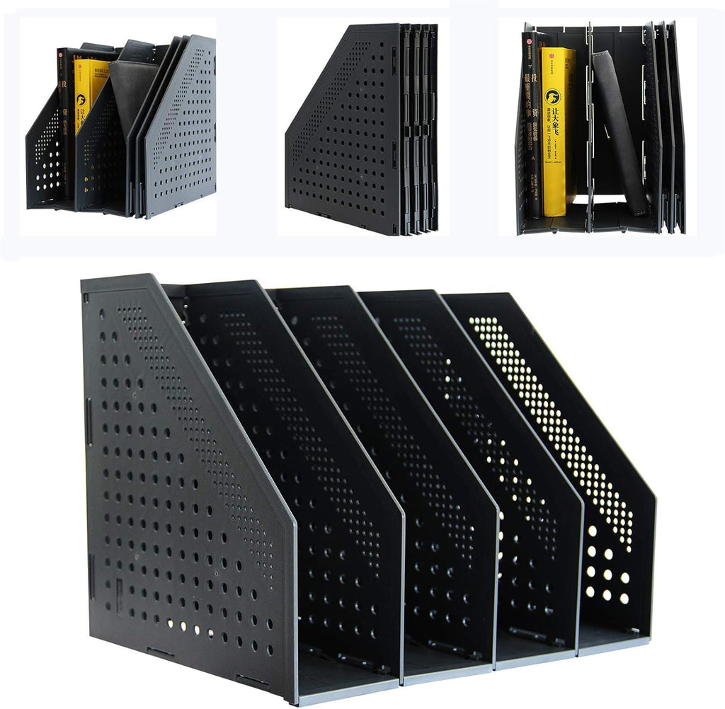 Gray 2Pcs Collapsible Magazine File Holder with 3 Vertical Compartments M4187