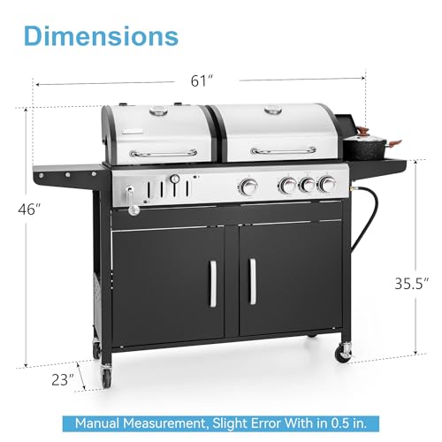 3 Burner Propane Gas and Charcoal Grill Combo with Side Burner, 37,000 BTUs 685 SQIN Dual Fuel Outdoor BBQ Grill Y24814