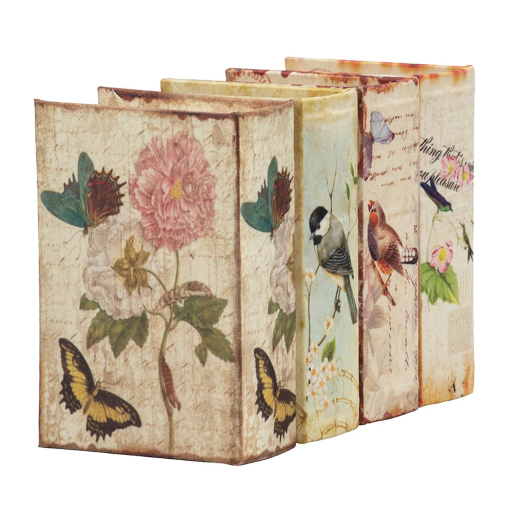 Floral Book Boxes 5.5" Green and Blue 4ct W40880