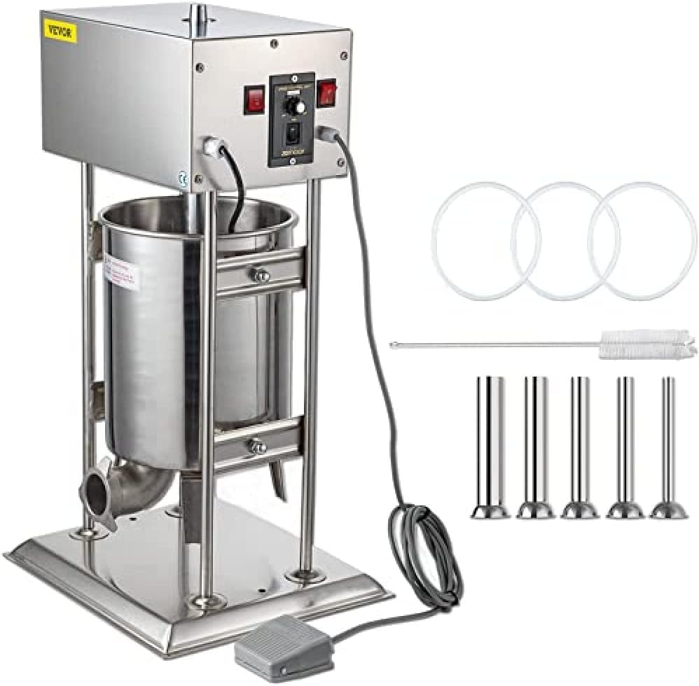 Electric Sausage Stuffer 10L Capacity, Vertical Meat Stuffer Variable Speed, Stainless Steel Sausage Filler with 4 Sausage Tubes O9771