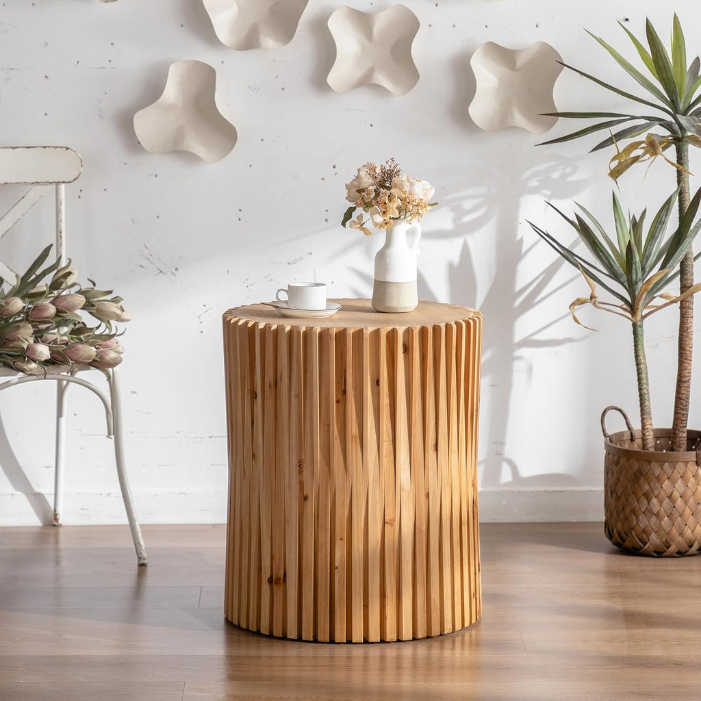 Cylindrical Coffee Table with Vertical Texture Relief Design I195145