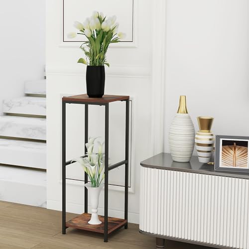 Tall Metal 2 Tier Plant Stand with Wooden Board E132440
