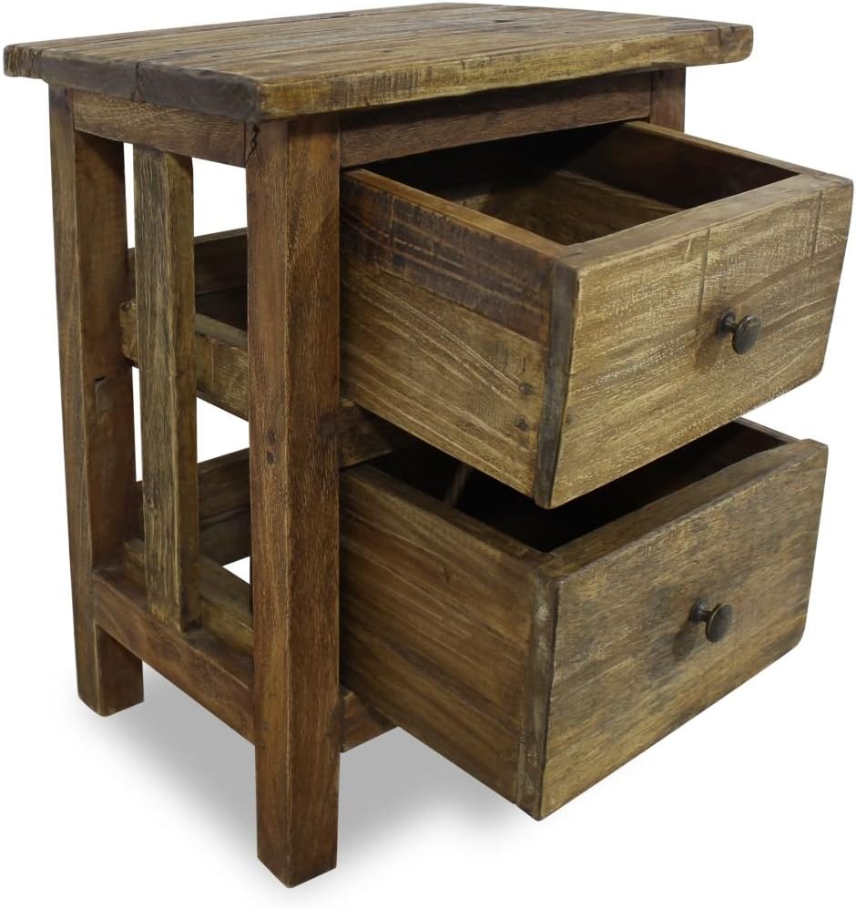 Solid Reclaimed Wood 2 Drawer Nightstand P60606