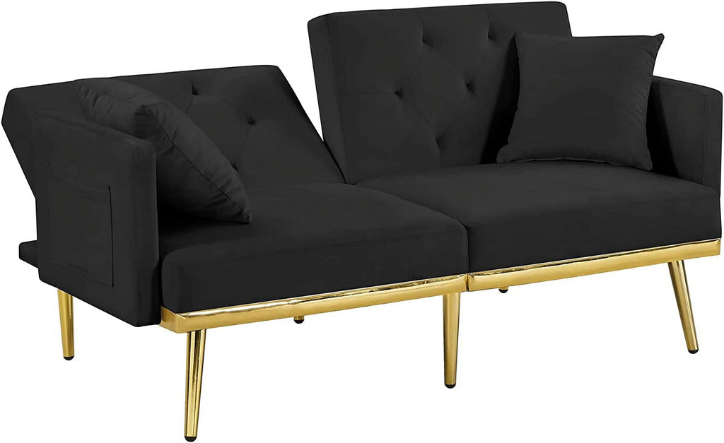 Black Convertible Futon Sofa Bed with Side Pocket O469