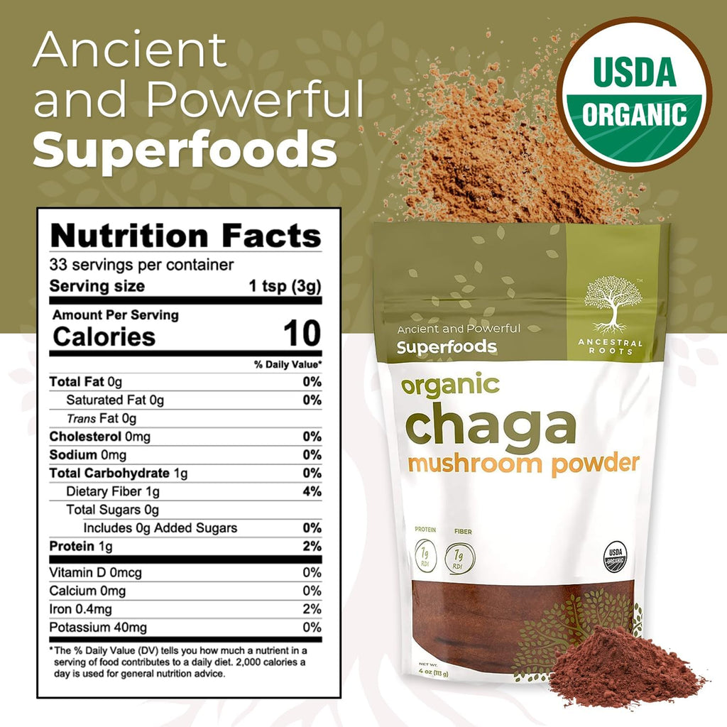 Organic Chaga Mushroom Powder, 4 oz, USDA Organic B894