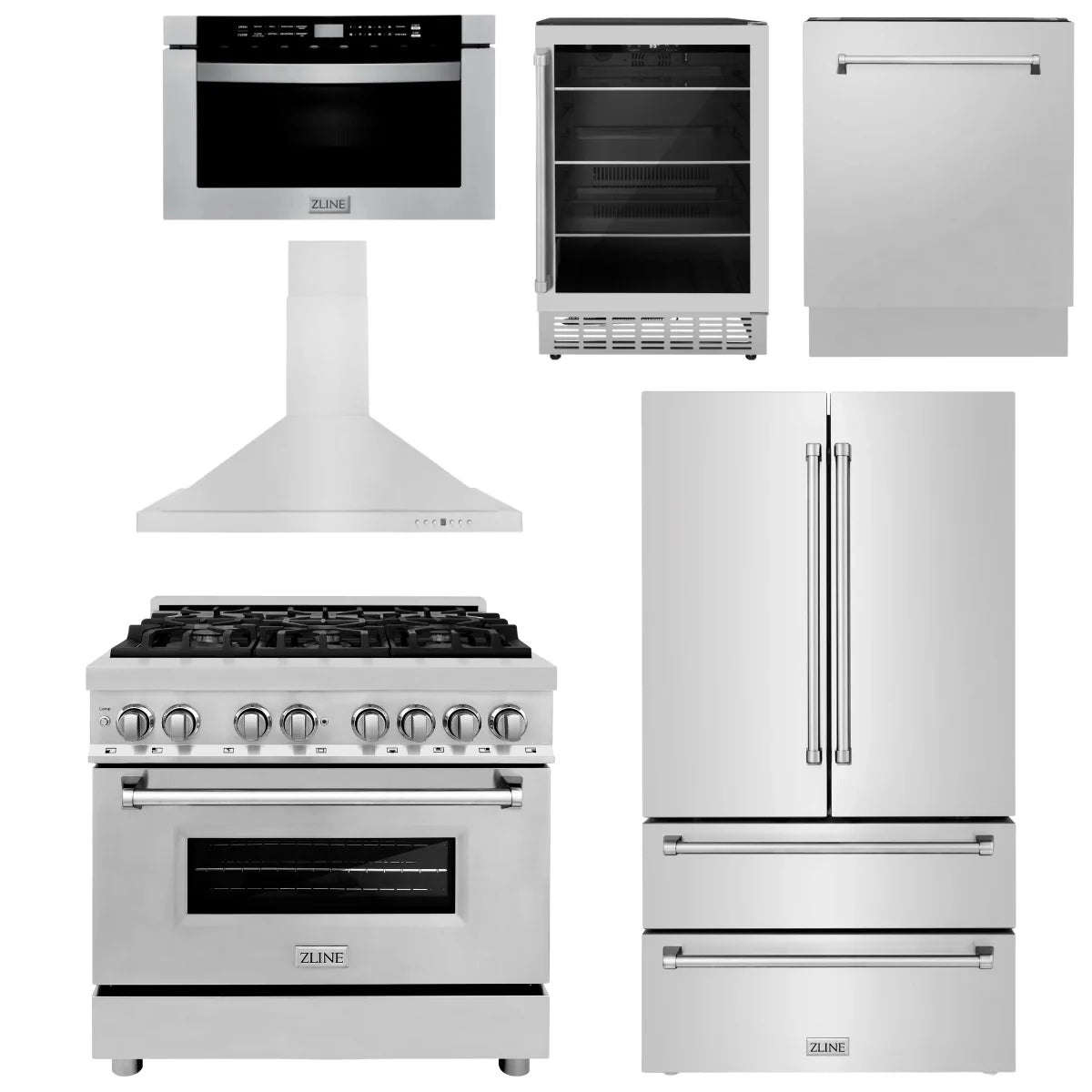 36 Dual Fuel Range, Range Hood, Refrigerator, Microwave Drawer, Dishwasher and Beverage Fridge N5751