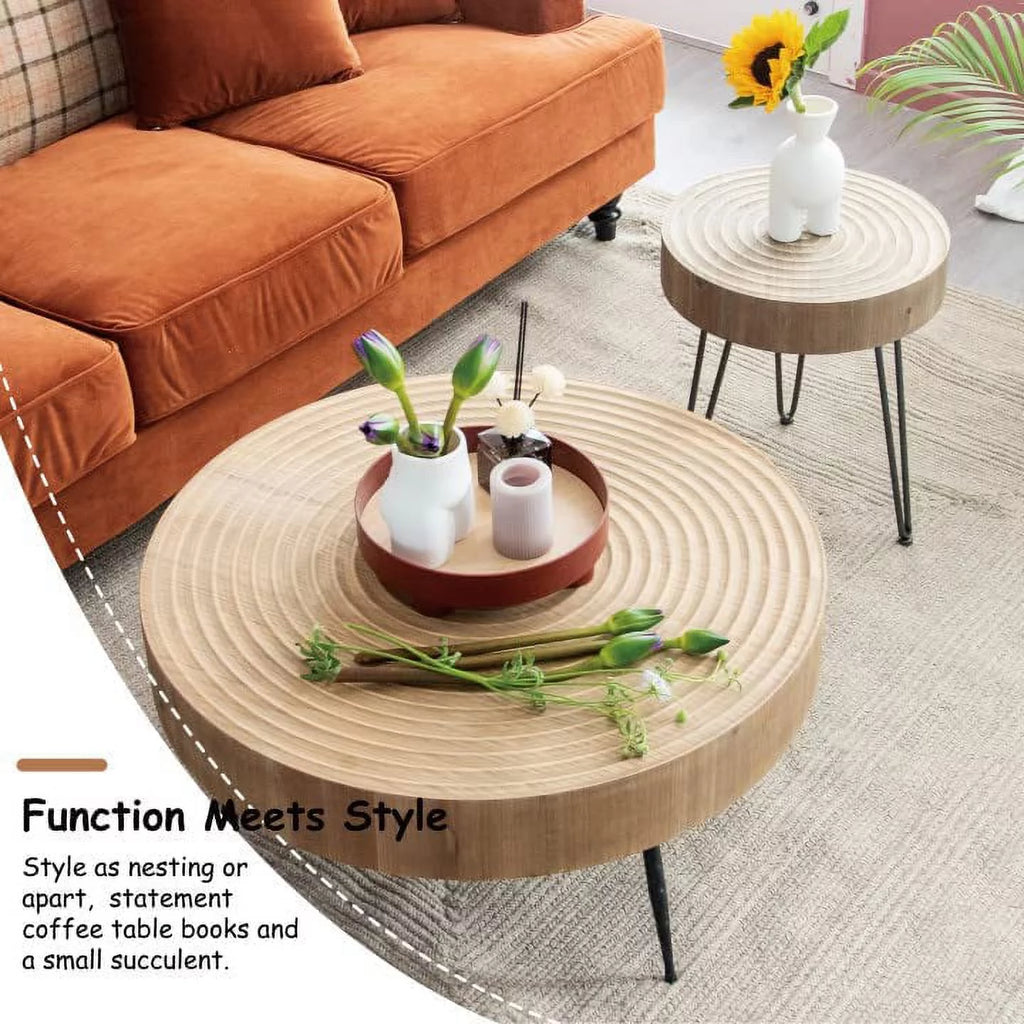 Round Natural Finish Nesting Coffee Table Set Z871