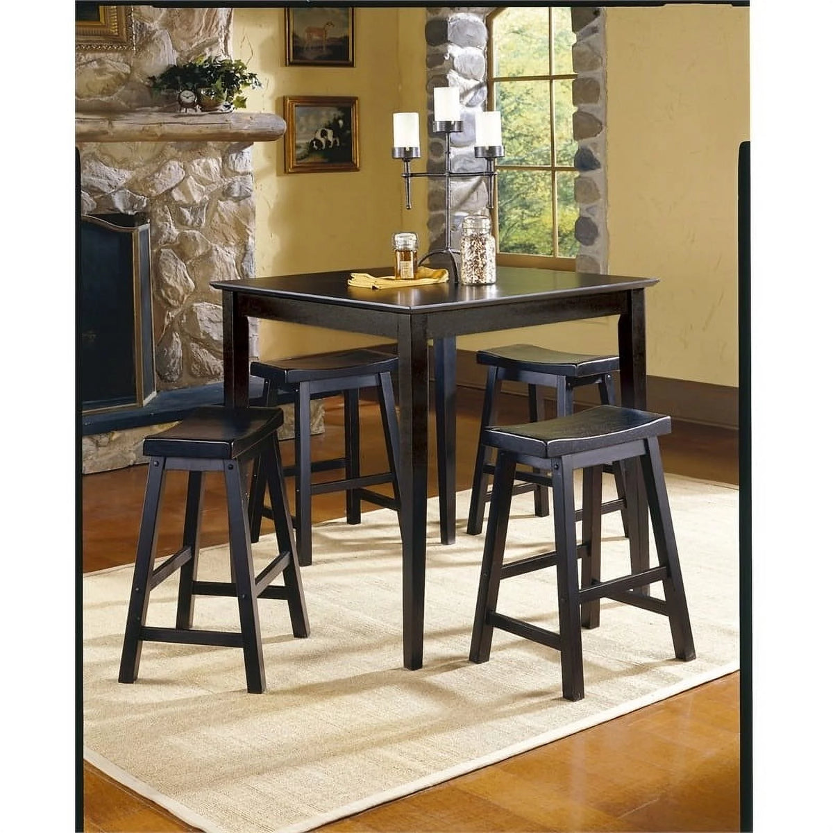 Black Solid Wood Counter Stool Set of 2 D438001