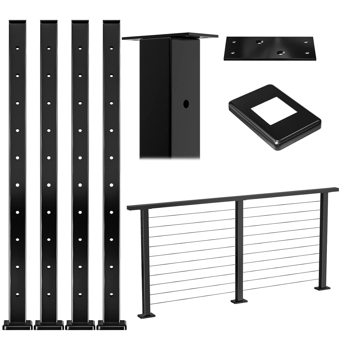 4 Pack Black Square Stainless Steel Cable Railing Post J940784