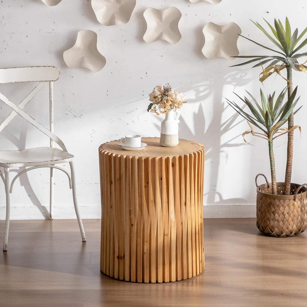 Cylindrical Coffee Table with Vertical Texture Relief Design I195145