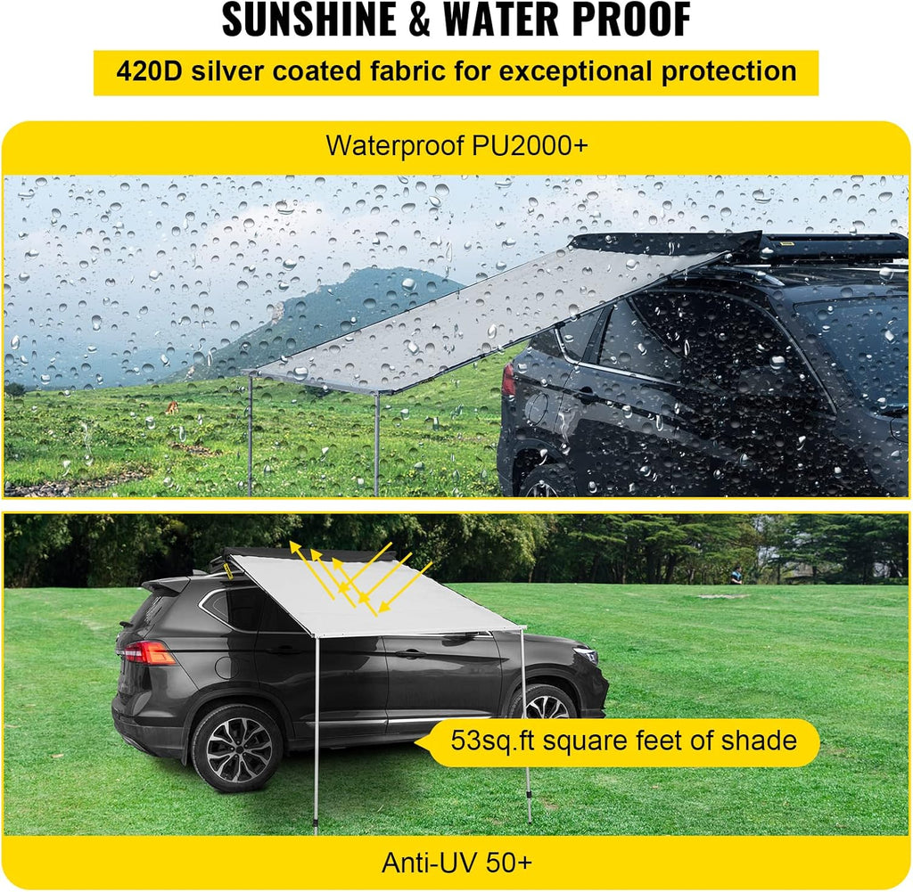 Car Side Awning, 8.2'x6.5', Pull-Out Retractable Waterproof UV50+ with Carry Bag, Grey G2620