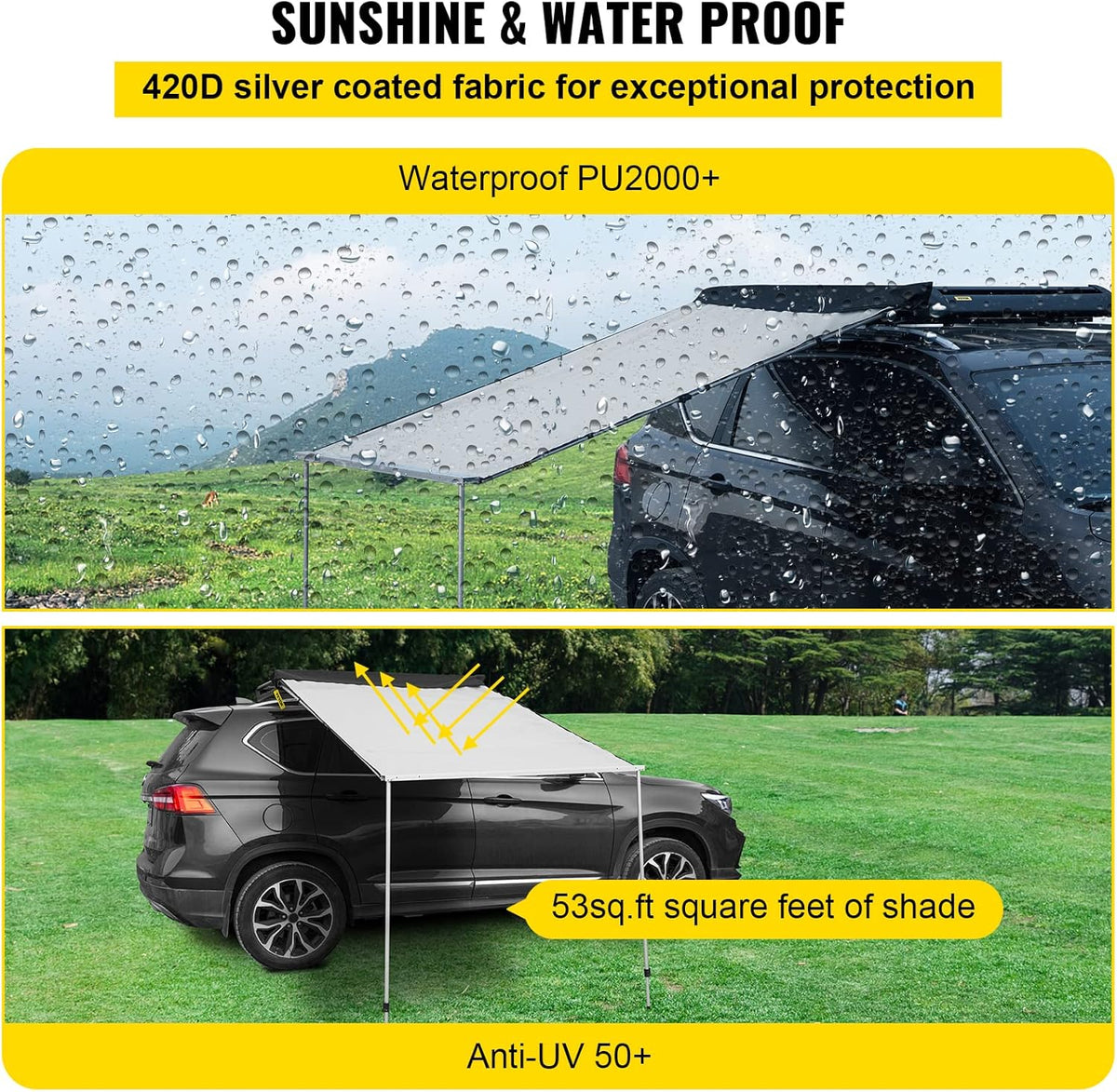 Car Side Awning, 8.2'x6.5', Pull-Out Retractable Waterproof UV50+ with Carry Bag, Grey G2620