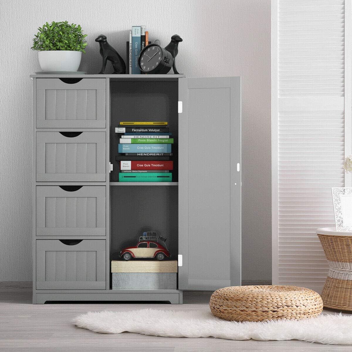 Grey Freestanding Bathroom Floor Cabinet with 4 Drawer X511