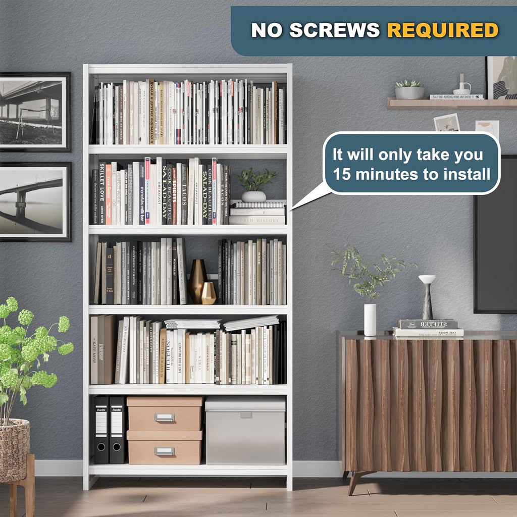 White 5 Tier Metal Bookcase F154