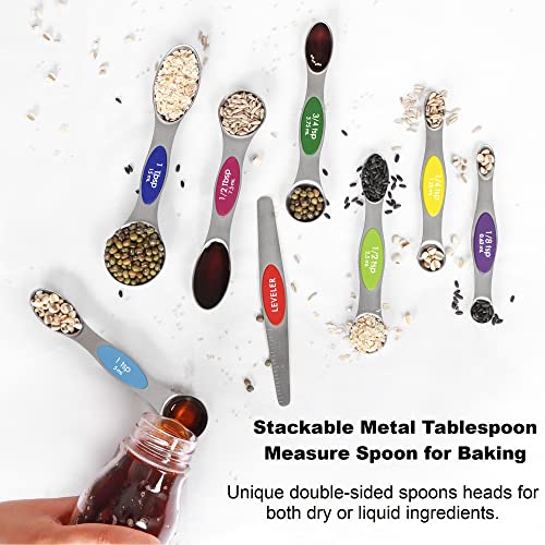 Magnetic Stainless Steel Measuring Spoons Set with Leveler F84043