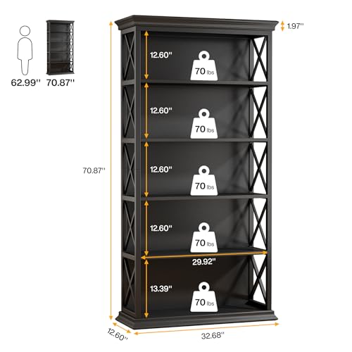 6-Tier 71 Inches Industrial Tall Bookcase, Brown and Black X4389