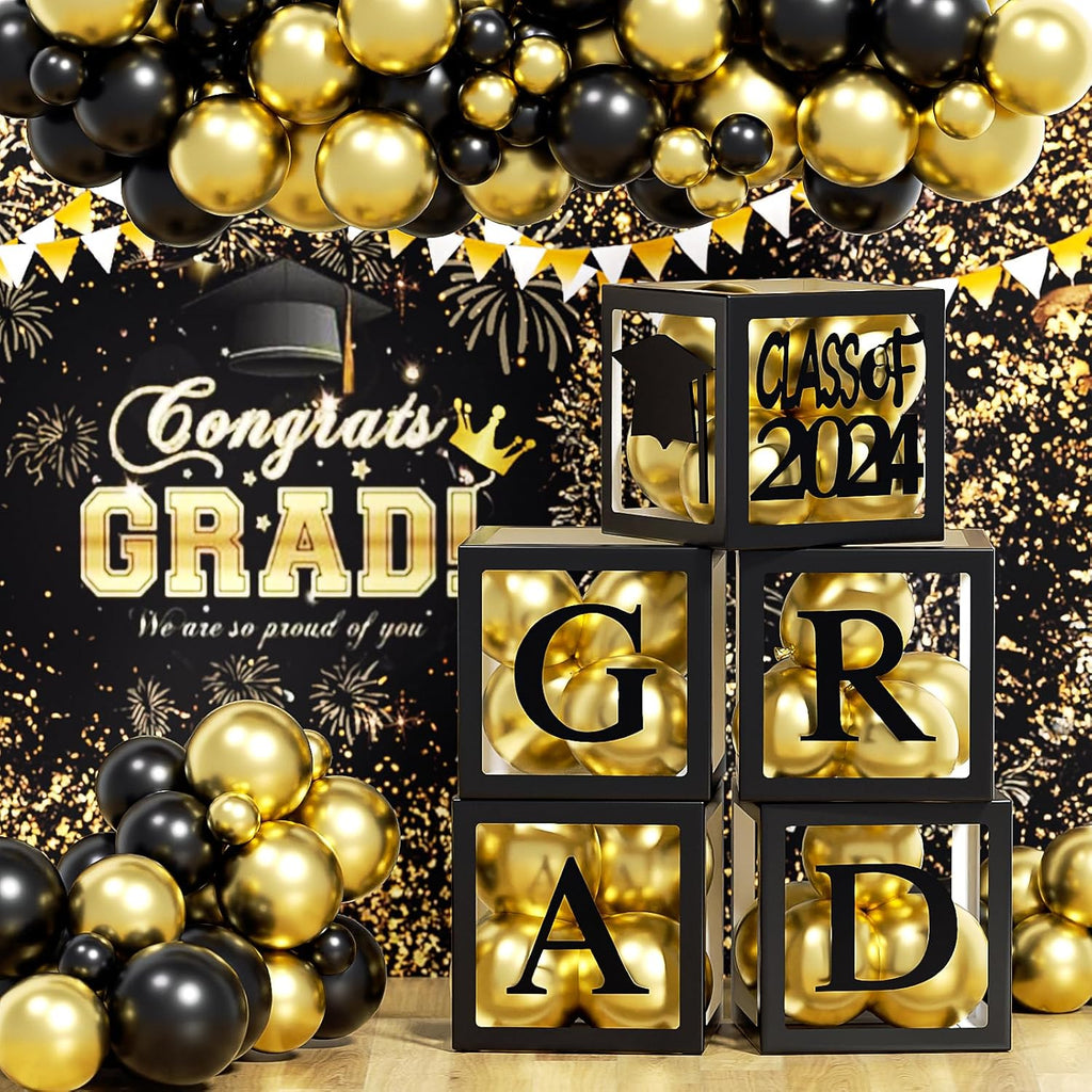5Pcs Black Balloon Boxes with Graduation Cap U101419