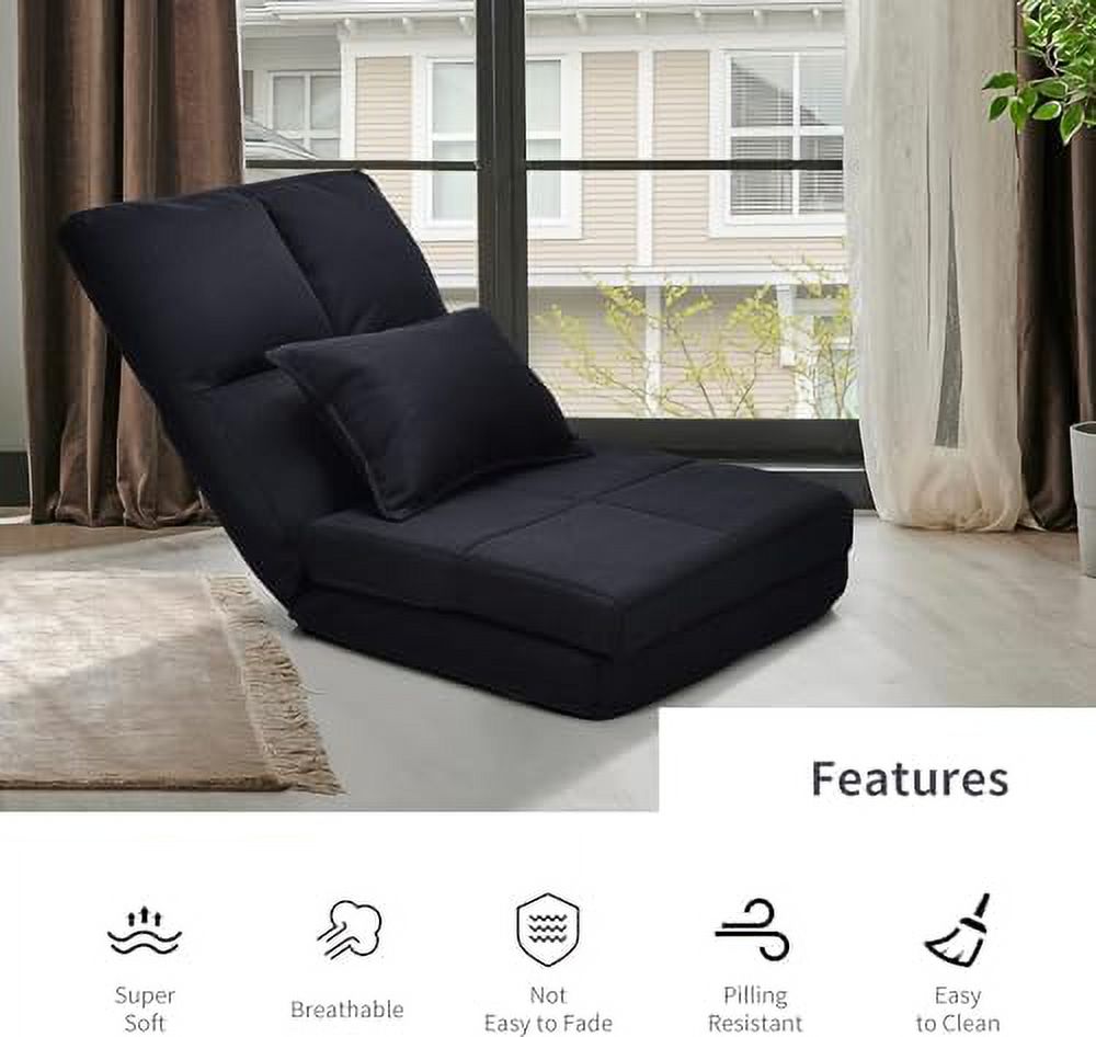 Moccha Folding Floor Chair with Pillow Adjustable 6 Reclining Position Upholstered Chaise Lounge X917135