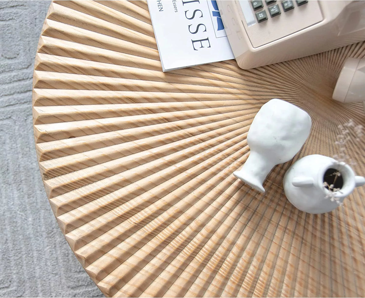 Round Natural Finish Nesting Coffee Table Set Z871