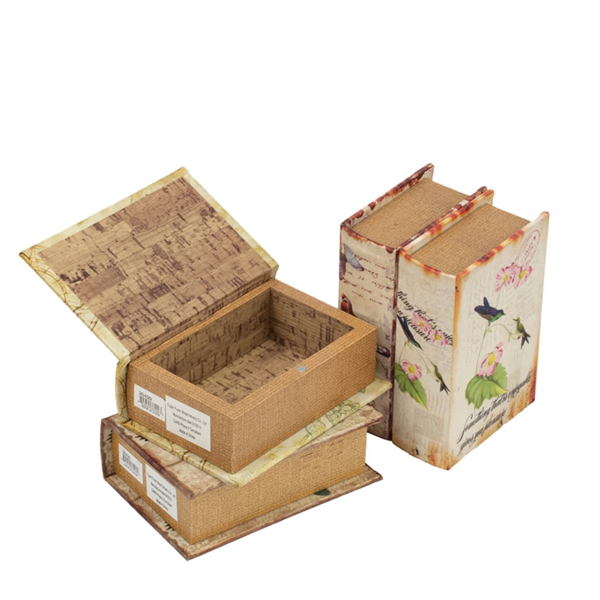 Floral Book Boxes 5.5" Green and Blue 4ct W40880