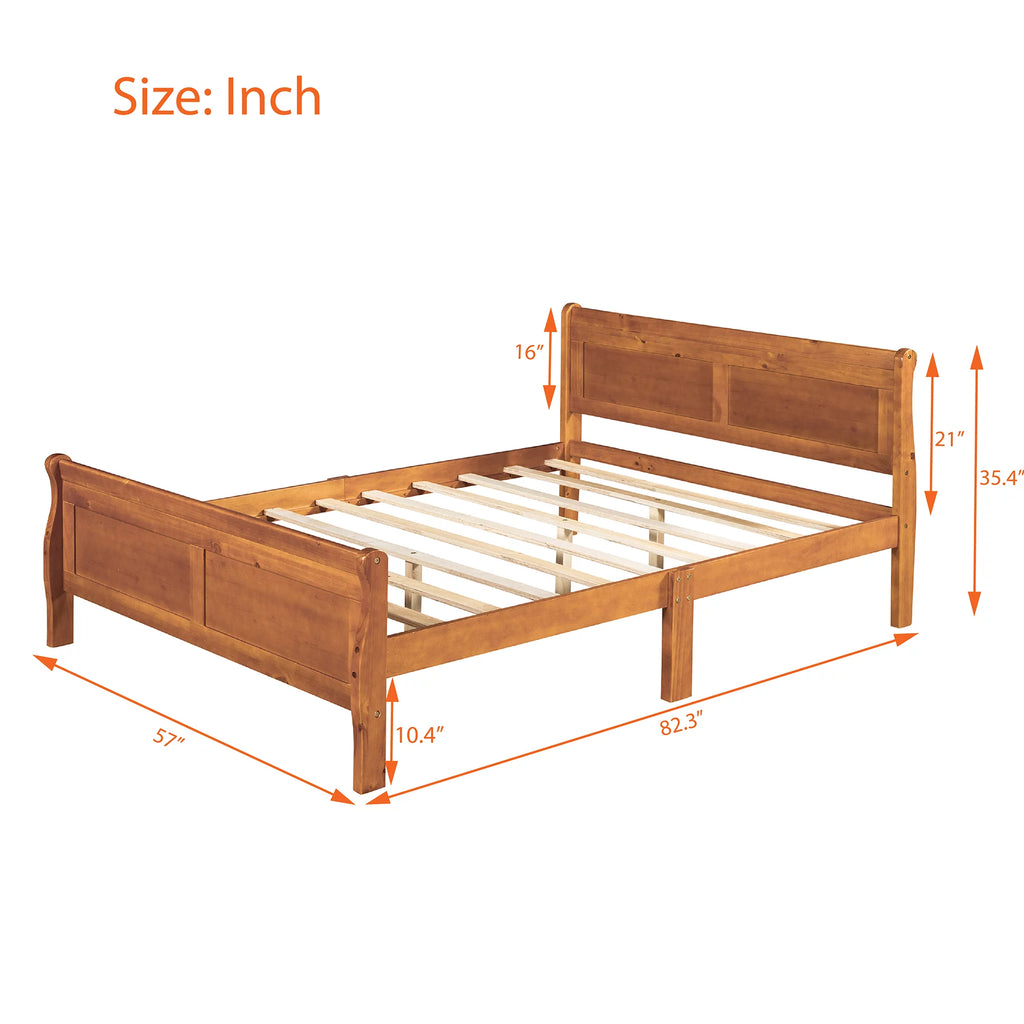 Oak Full Platform Bed Frame with Headboard and Footboard O687