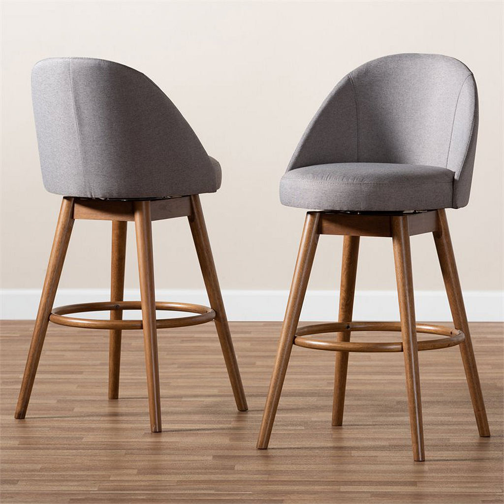 Gray Upholstered Swivel Bar Stool (Set of 2) H617