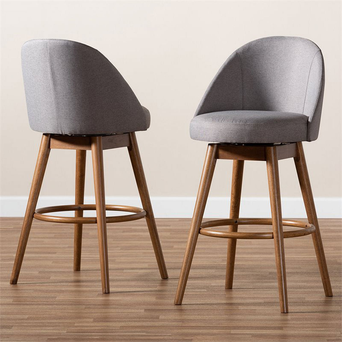 Gray Upholstered Swivel Bar Stool (Set of 2) H617