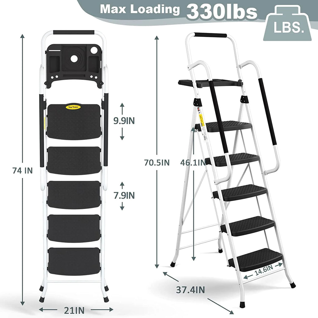 Folding 5-Step Ladder with Handrails and Tool Tray T93367