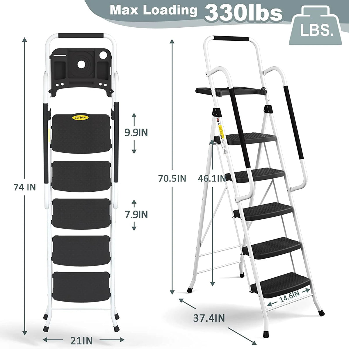 Folding 5-Step Ladder with Handrails and Tool Tray T93367