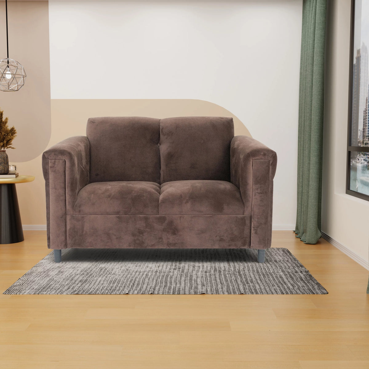 Dark Brown Suede Loveseat Sofa with Solid Wood Frame Z2797