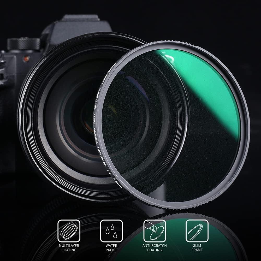 72mm Black Diffusion 1/2 Filter with 28 Multi-Layer Coatings Waterproof for Camera Lens Pack of 2 J2444