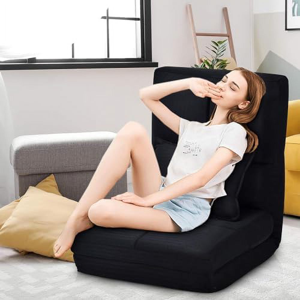 Moccha Folding Floor Chair with Pillow Adjustable 6 Reclining Position Upholstered Chaise Lounge X917135