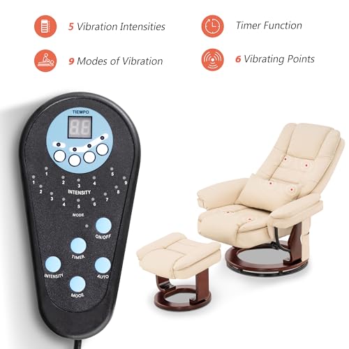 Cream White Faux Leather Recliner Chair with Ottoman J288765
