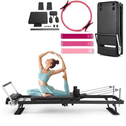 91.5inch Foldable Pilates Reformer with Pilates Ring Circle & Headrest, Jumpboard, Dual Resistance Springs Z5547