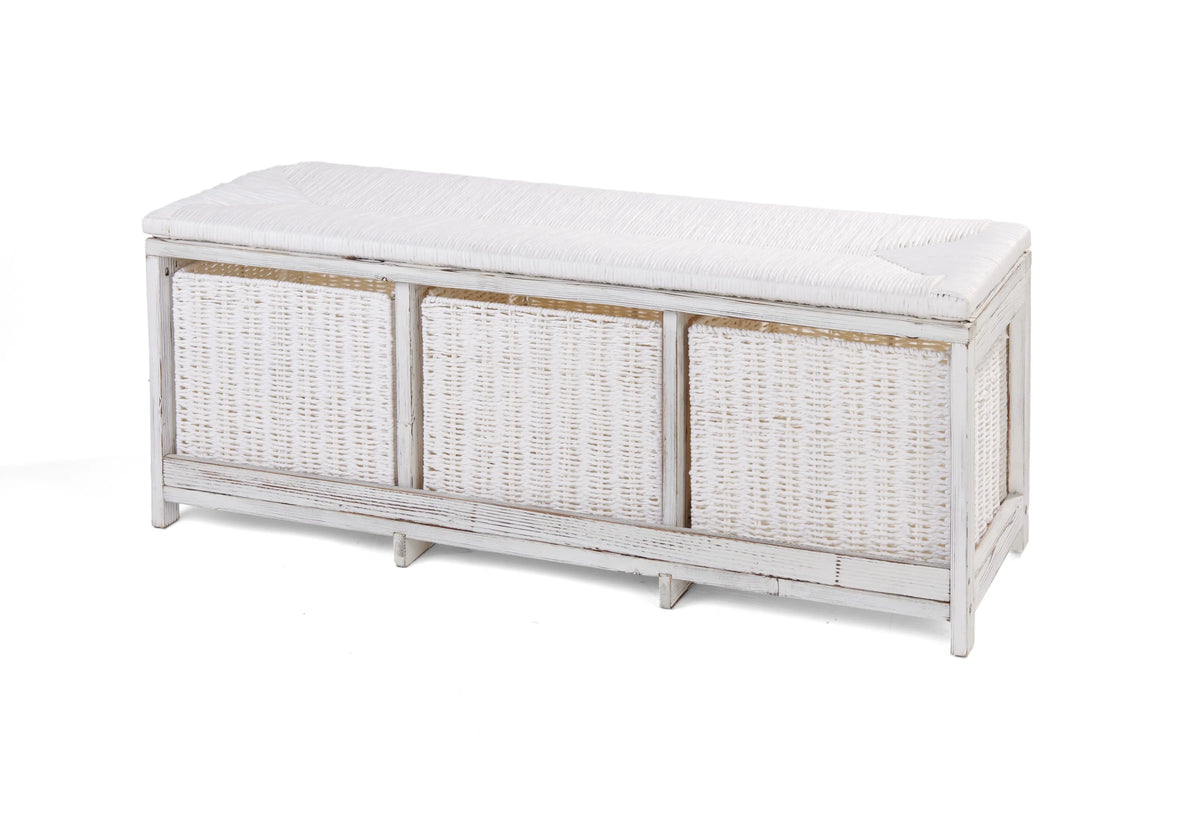 Brown Woven Top Storage Bench with Baskets L21741