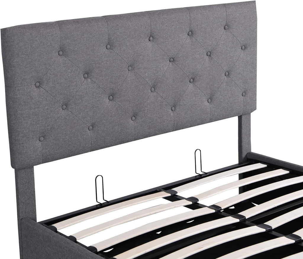 Grey Full Size Upholstered Platform Bed With Storage L342