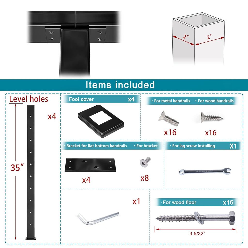 4 Pack Black Square Stainless Steel Cable Railing Post J940784