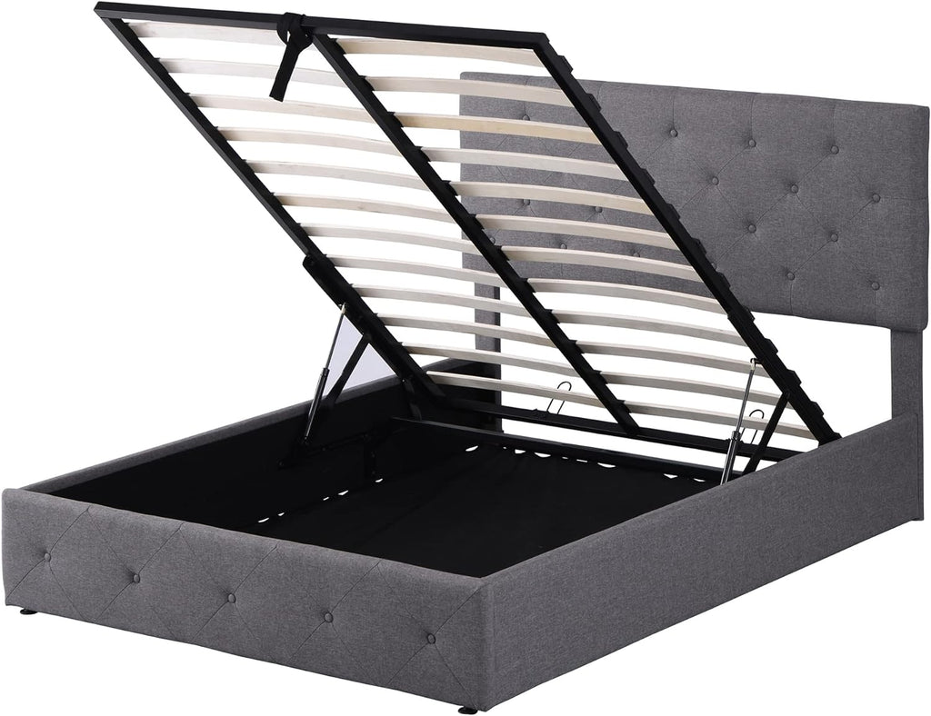 Grey Full Size Upholstered Platform Bed With Storage L342