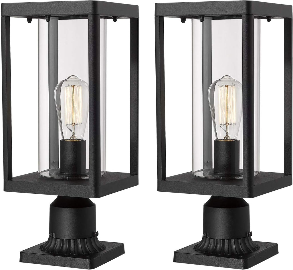 Set of 2 Black Cast Aluminum Outdoor Post Lantern with Clear Glass M4285