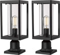 Set of 2 Black Cast Aluminum Outdoor Post Lantern with Clear Glass M4285