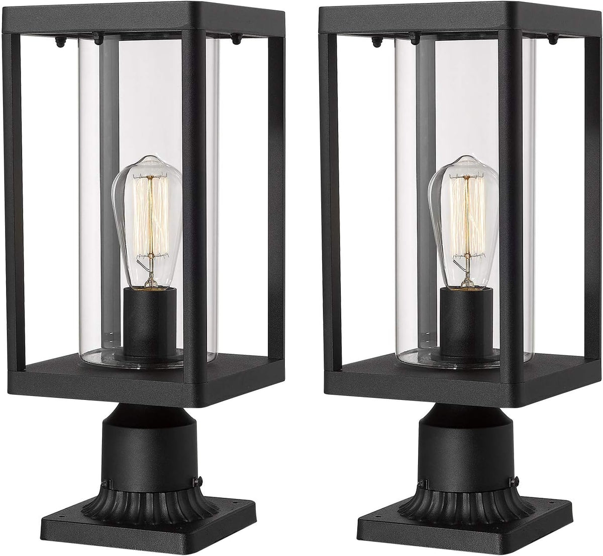 Set of 2 Black Cast Aluminum Outdoor Post Lantern with Clear Glass M4285