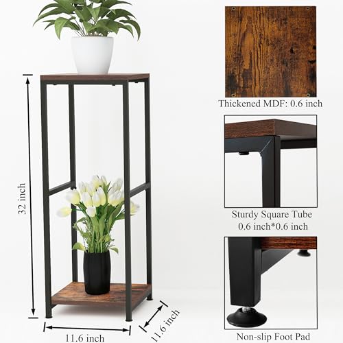 Tall Metal 2 Tier Plant Stand with Wooden Board E132440