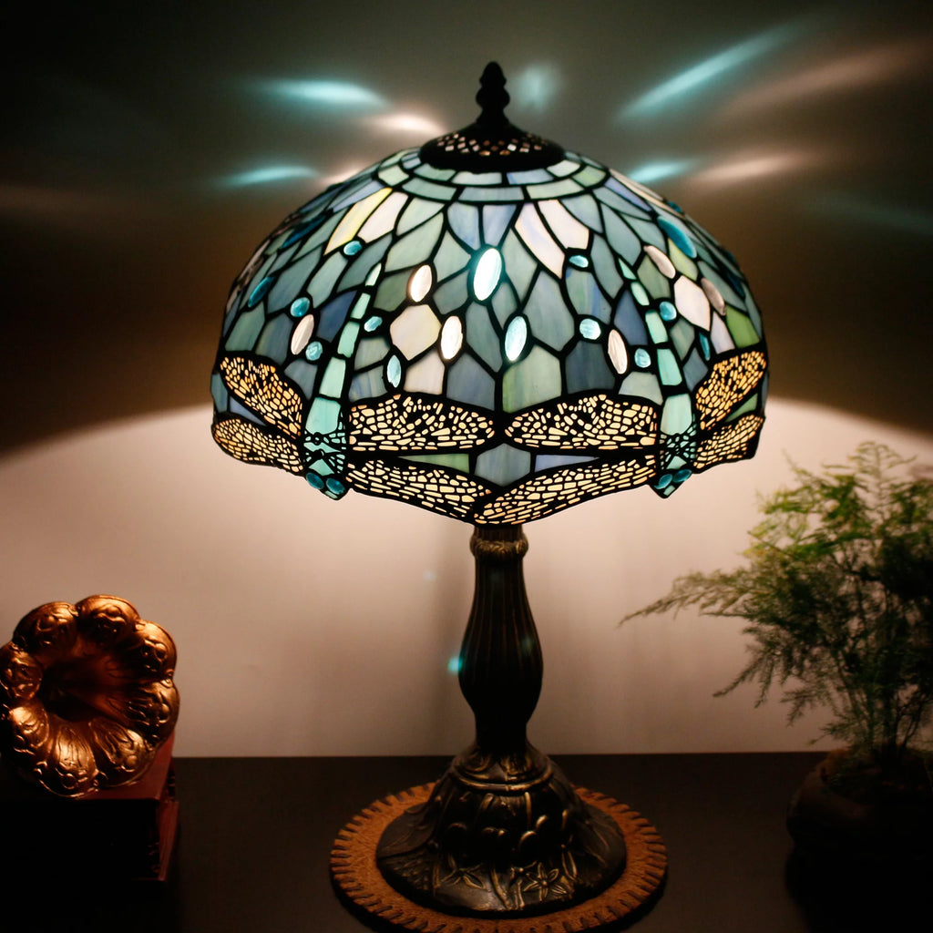 Sea Blue Stained Glass Table Lamp 18" Tall J26510