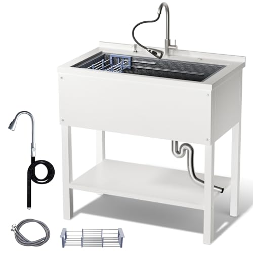Stainless Steel Freestanding Utility Sink 36" with Pull Out Faucet (black) C1395