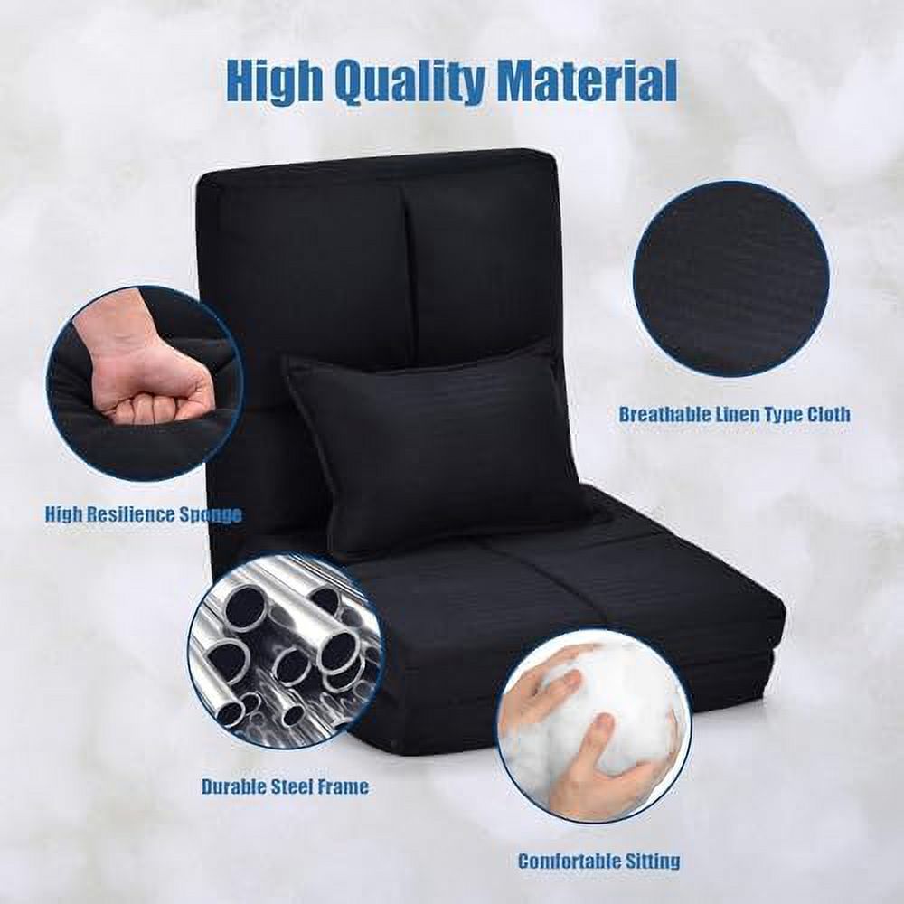 Moccha Folding Floor Chair with Pillow Adjustable 6 Reclining Position Upholstered Chaise Lounge X917135