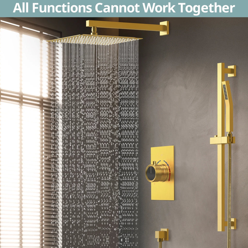Brushed Gold Shower Faucet Set with Handheld Slide Bar W66751