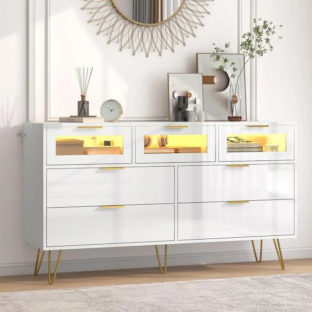 White 7 Drawer Wood Dresser T2438
