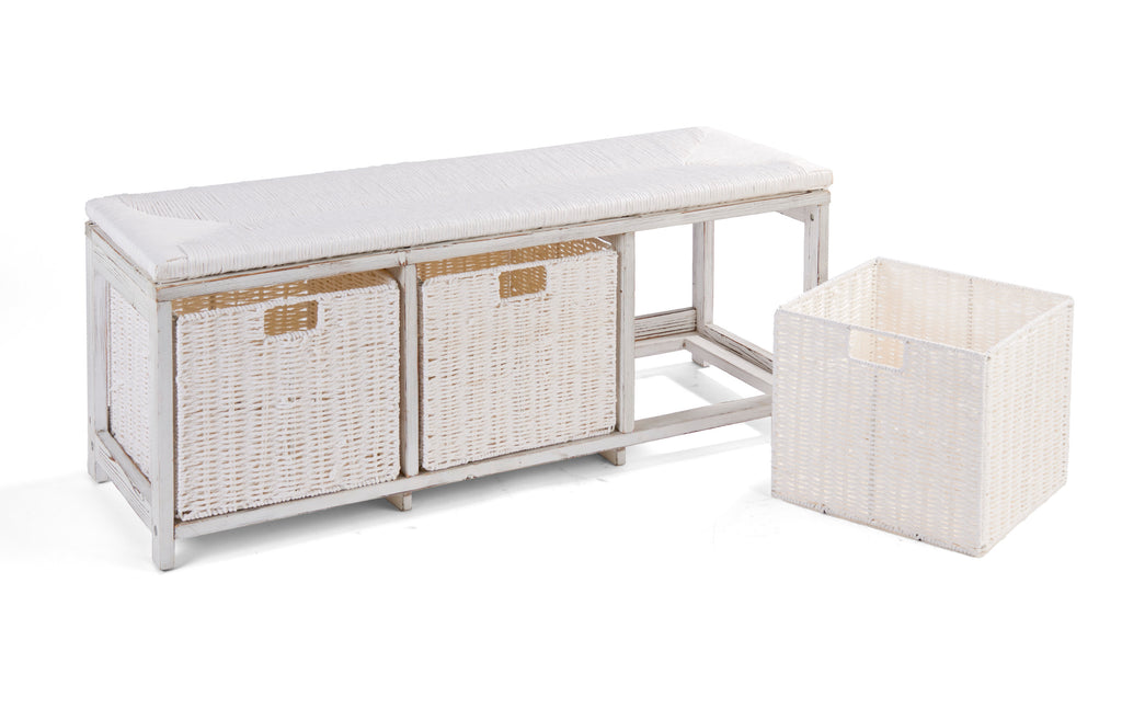 Brown Woven Top Storage Bench with Baskets L21741