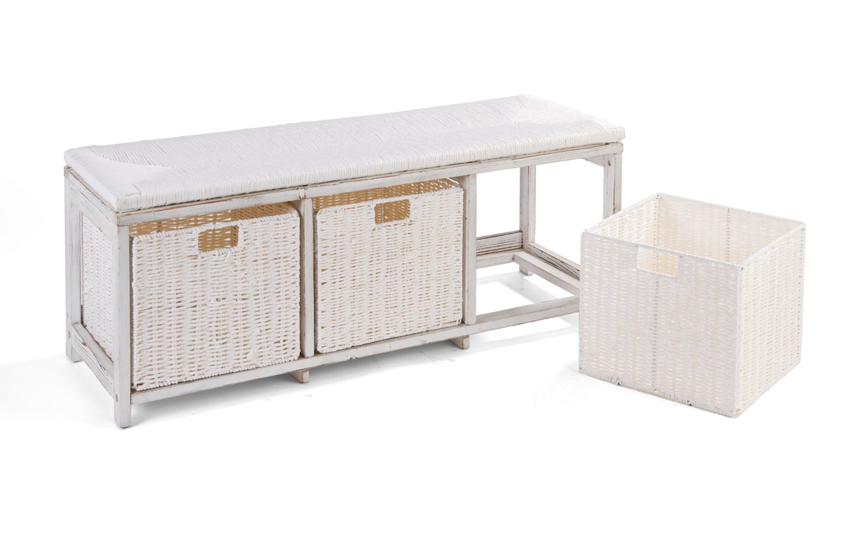 Brown Woven Top Storage Bench with Baskets L21741