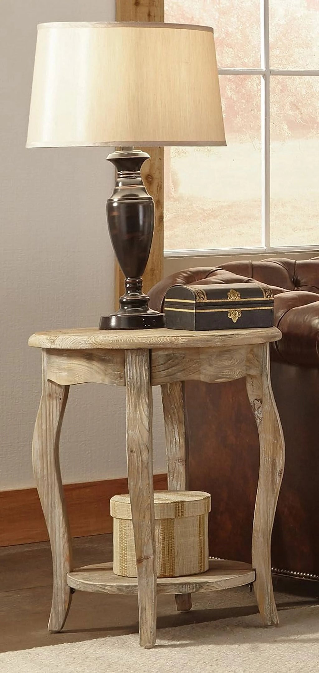 Reclaimed Wood Round End Table A7730